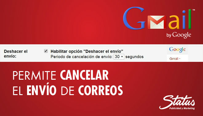 Gmail permite cancelar el envío de correos